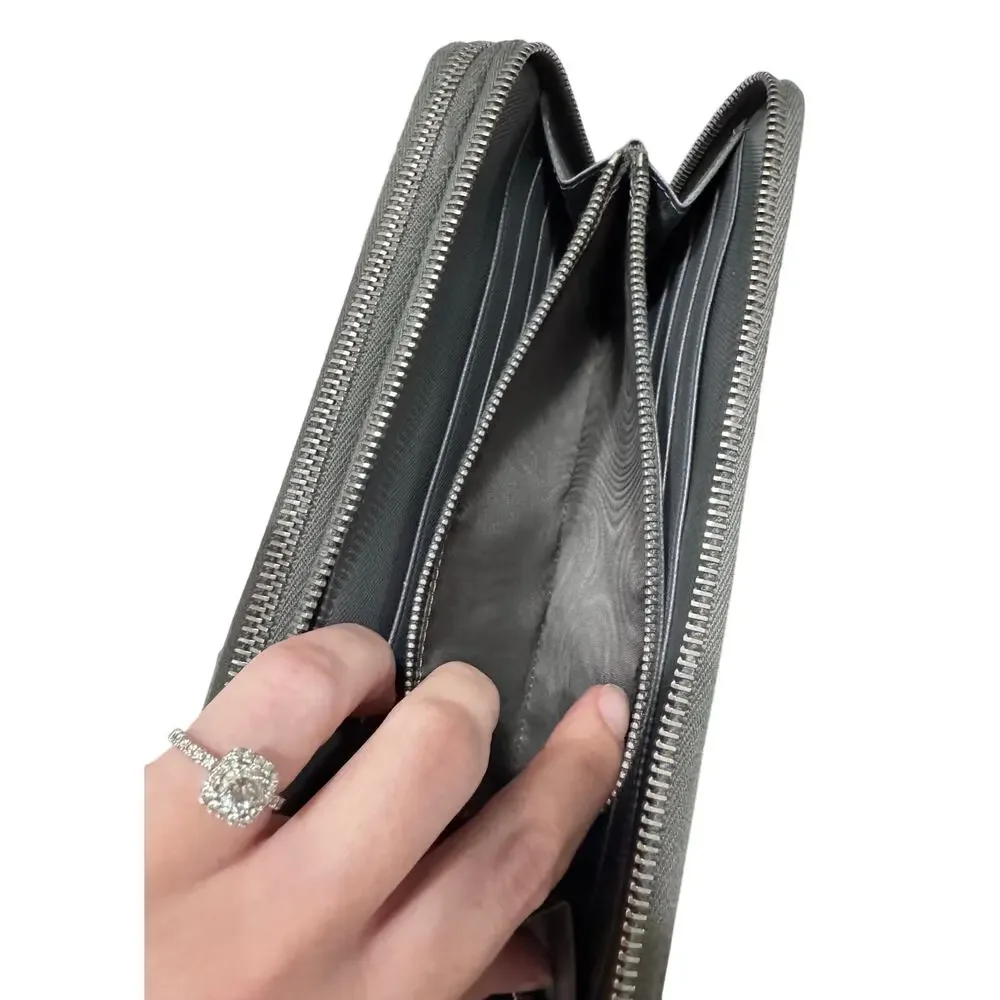 Auth Prada Grey Saffiano Leather Double Zip Travel Organizer Wallet Large - Picture 12 of 16
